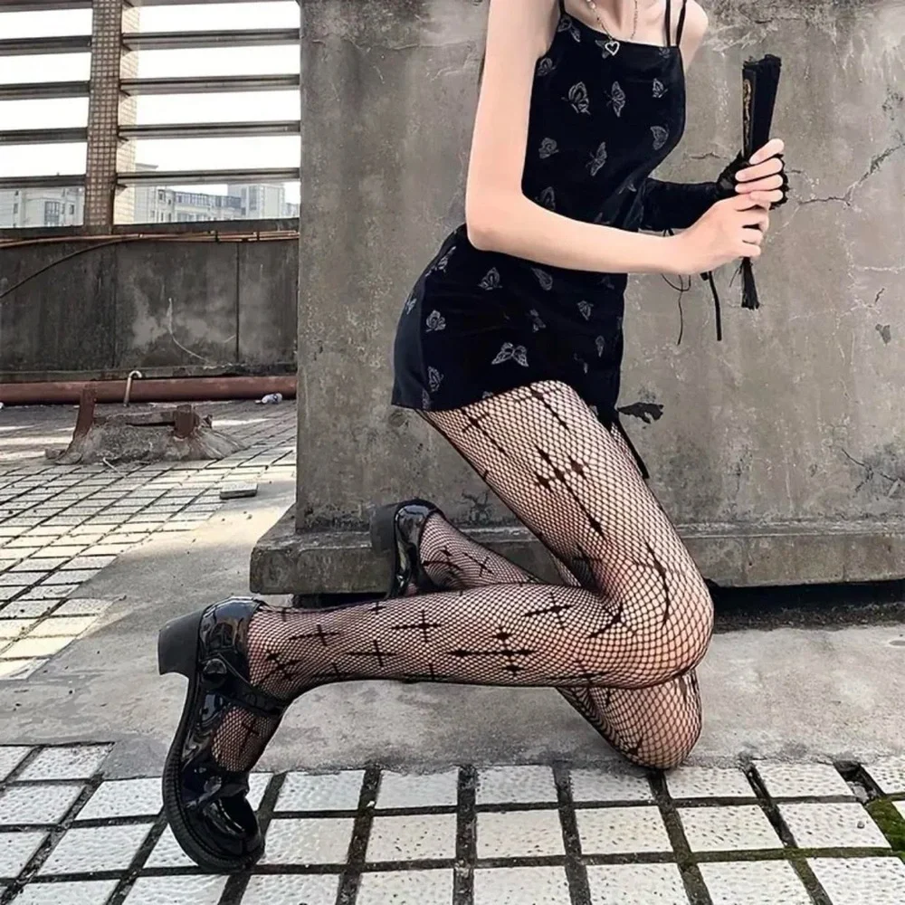 Cross Pattern Fishnet Tights, Hollow Out High‎ Waist Mesh Pantyhose One Size